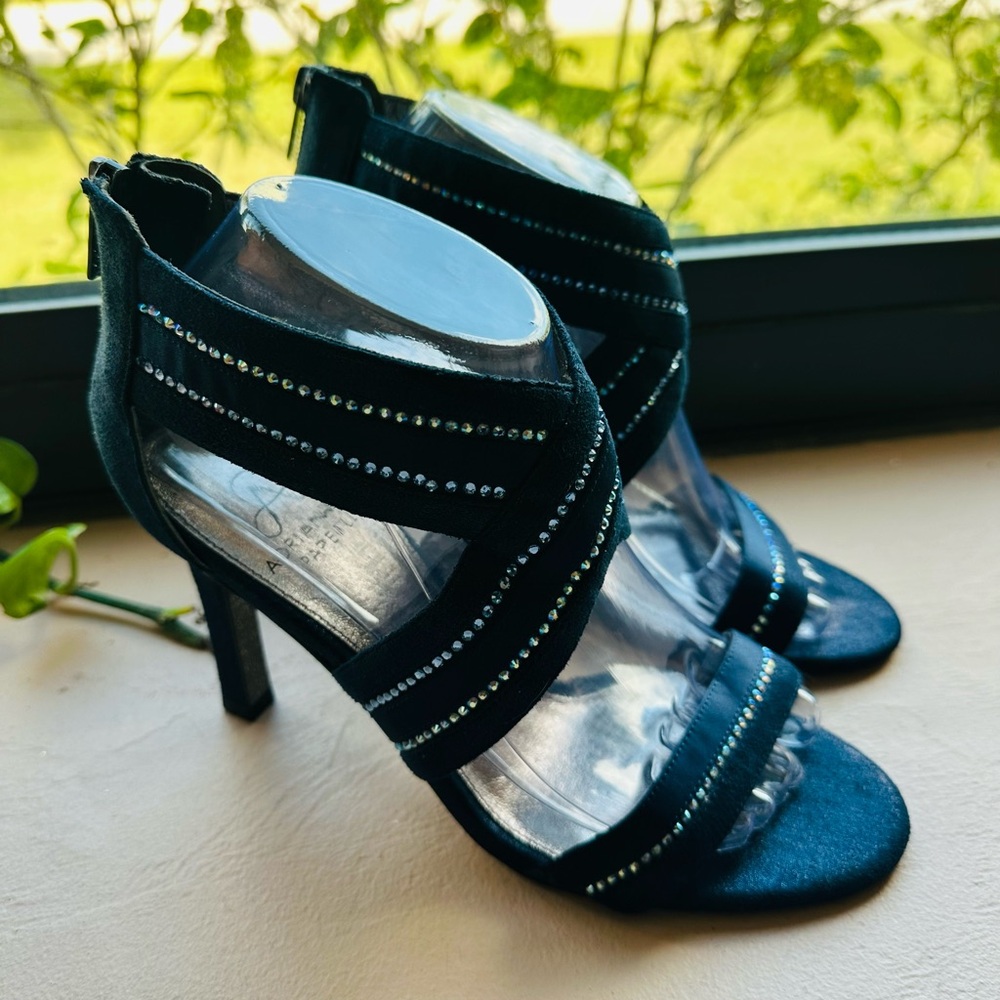 Adrianna Papell Blue Rhinestone Strappy Open Toe Pump High Heel Shoes Womens 7.5